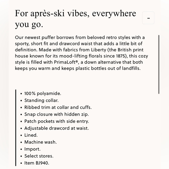 JCrew Liberty print puffer jacket.  Perfect for ski trip!
Size Medium - Picture 2 of 8